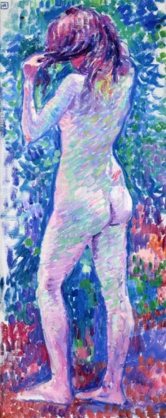 Nude from Behind, Fixing Her Hair Oil painting by Theo Van Rysselberghe