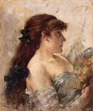 Portrait of a Lady with a Fan Oil painting by Theo Van Rysselberghe