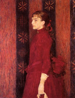 Portrait of a Young Girl in Red Oil painting by Theo Van Rysselberghe