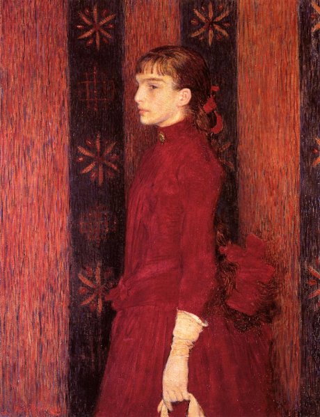 Main Product Photo of Portrait of a Young Girl in Red Painting by Theo Van Rysselberghe