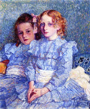 Portrait of Helene and Michette Guinotte by Theo Van Rysselberghe Oil Painting