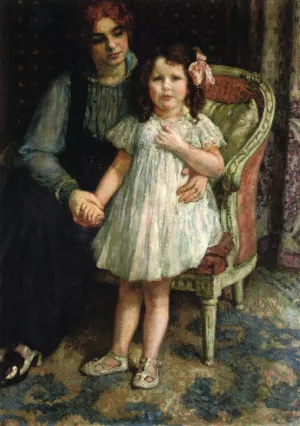 Portrait of Madame Goldner Max and Her Daughter Juliette by Theo Van Rysselberghe - Oil Painting Reproduction