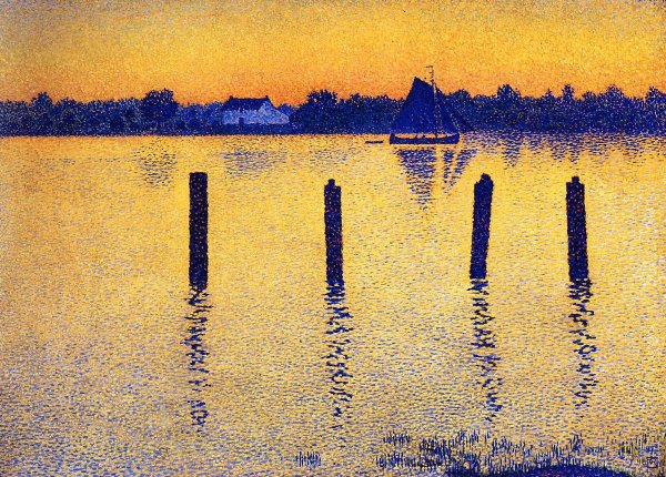Main Product Photo of Sailboats on the River Scheldt Painting by Theo Van Rysselberghe