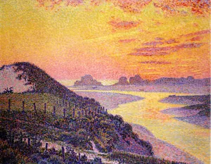Sunset at Ambletsuse, Pas-de-Calais by Theo Van Rysselberghe - Oil Painting Reproduction