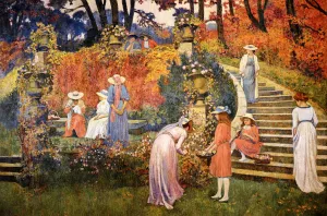 The Garden of Felicien Rops at Essone by Theo Van Rysselberghe - Oil Painting Reproduction