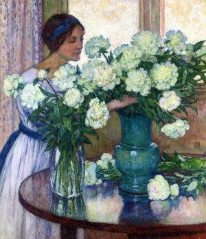 White Peonies Oil painting by Theo Van Rysselberghe