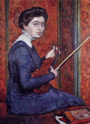 Woman with Violin also known as Portrait of Rene Druet Oil painting by Theo Van Rysselberghe