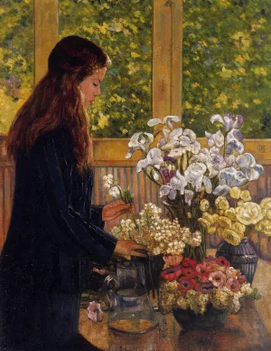 Young Girl with a Vase of Flowers Oil painting by Theo Van Rysselberghe