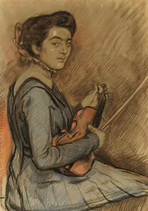 Theo Van Rysselberghe, Rene Drouet au Violon by Theo Van Rysselberghe Oil Painting