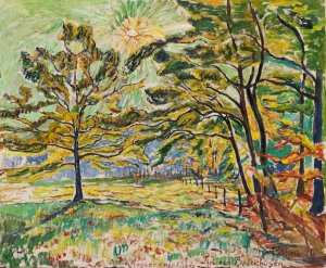 Herbstsonne by Theo Von Brockhusen Oil Painting