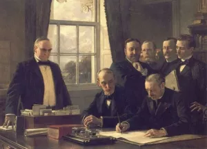 Signing of the Peace Protocol Between Spain and the United States, August 12, 1898- painting by Theobald Chartran