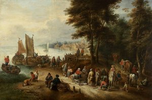 Fish Market on the Shore by Theobald Michau Oil Painting