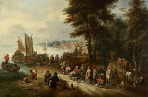 Fish Market on the Shore by Theobald Michau Oil Painting