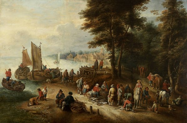 Main Product Photo of Fish Market on the Shore  Painting by Theobald Michau