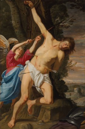 Saint Sebastian healed by an angel by Theodoor Rombouts Oil Painting
