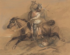 Kruisvaarder die een Turkse soldaat verslaat by Theodoor Schaepkens Oil Painting