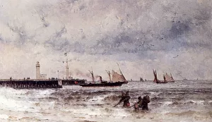 Shipping Near A Harbour Entrance by Theodor Alexander Weber - Oil Painting Reproduction