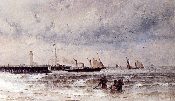 Main Product Photo of Shipping Near A Harbour Entrance Painting by Theodor Alexander Weber