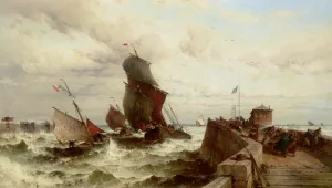 Ships Entering a Port in a Storm by Theodor Alexander Weber - Oil Painting Reproduction