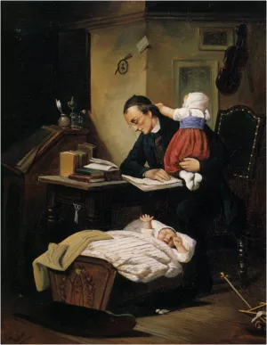 The Busy Father by Theodor Alexander Weber Oil Painting