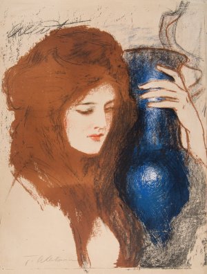 A woman with a vase by Teodor Axentowicz Oil Painting
