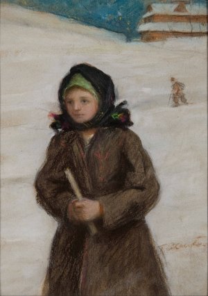 Dziewczyna z gromnica Oil painting by Teodor Axentowicz