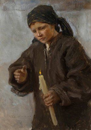 For the Candlemas by Teodor Axentowicz Oil Painting