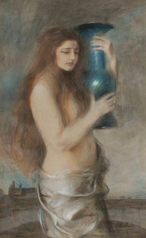 Girl with a blue vase by Teodor Axentowicz Oil Painting