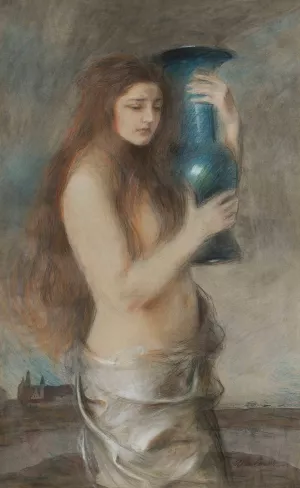 Girl with a blue vase by Teodor Axentowicz Oil Painting