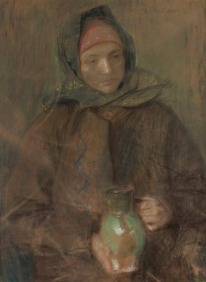 Hutsul woman with a jar by Teodor Axentowicz Oil Painting