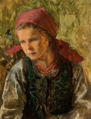 Peasant girl in a scarf by Teodor Axentowicz Oil Painting