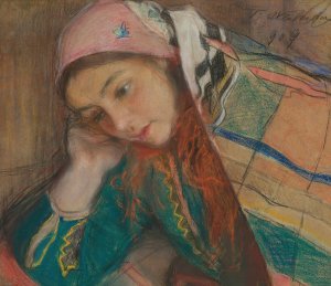 Portrait of a girl in Krakow costume by Teodor Axentowicz Oil Painting