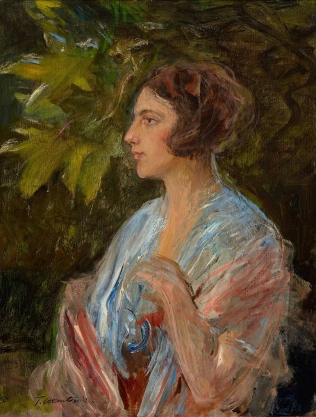 Portrait of a Lady  by Teodor Axentowicz - Hand-Painted Oil Painting Reproduction