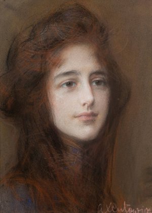 Portrait of a Young Woman by Teodor Axentowicz Oil Painting