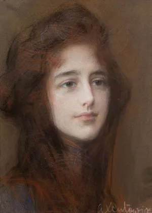 Portrait of a Young Woman by Teodor Axentowicz Oil Painting