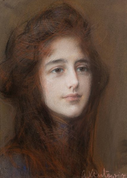 Portrait of a Young Woman  by Teodor Axentowicz - Hand-Painted Oil Painting Reproduction