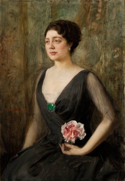 Portrait of Izabela Szembekowa  by Teodor Axentowicz - Hand-Painted Oil Painting Reproduction