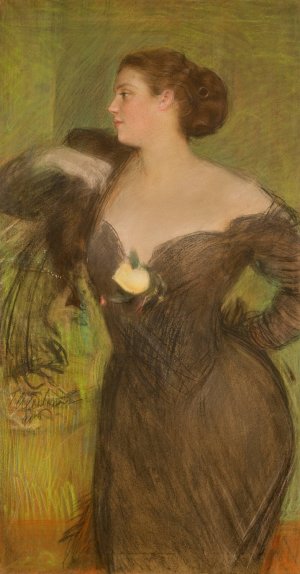 Portret kobiety w balowej sukni by Teodor Axentowicz Oil Painting