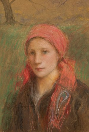 Portret wiejskiej dziewczyny by Teodor Axentowicz Oil Painting