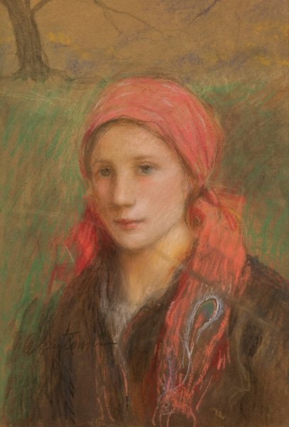 Portret wiejskiej dziewczyny  by Teodor Axentowicz - Hand-Painted Oil Painting Reproduction