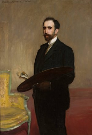 Self-portrait with palette by Teodor Axentowicz Oil Painting