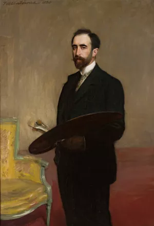 Self-portrait with palette by Teodor Axentowicz Oil Painting