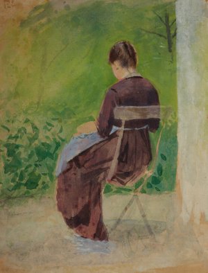 Study of a woman sitting in a garden by Teodor Axentowicz Oil Painting