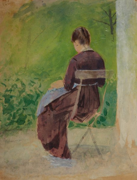 Study of a woman sitting in a garden  by Teodor Axentowicz - Hand-Painted Oil Painting Reproduction