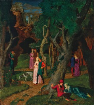 The Decameron, The Garden of the Villa by Theodor Baierl Oil Painting