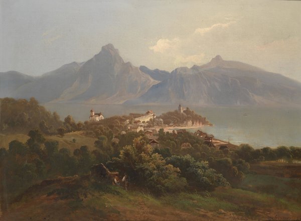 Main Product Photo of Blick auf Traunkirchen  Painting by Theodor Freiherr Von Ehrmanns