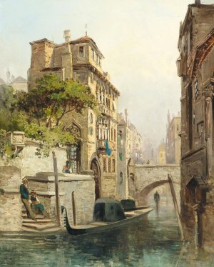 Venetian Scene by Theodor Freiherr Von Ehrmanns Oil Painting