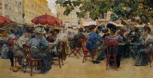 Cafe Tomaselli In Salzburg by Theodor Josef Ethofer Oil Painting