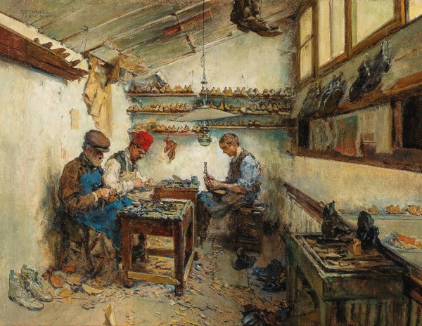 Schusterwerkstatt  by Theodor Josef Ethofer - Hand-Painted Oil Painting Reproduction