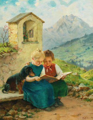 Interesting Reading by Theodor Kleehaas Oil Painting
